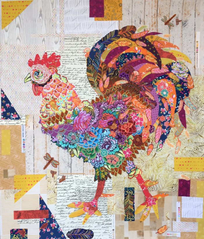 Laura Heine Doodle Doo Rooster Collage Pattern - Petting Fabric