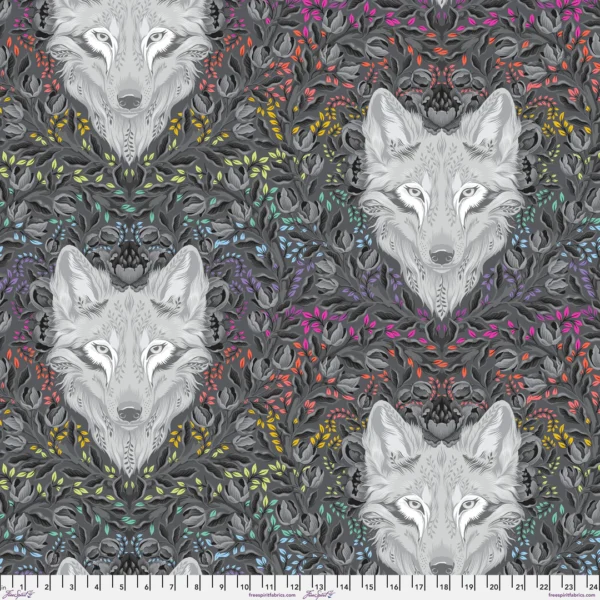 Wolf of Pink Street in Carbon - Graywork MINKY by Tula Pink